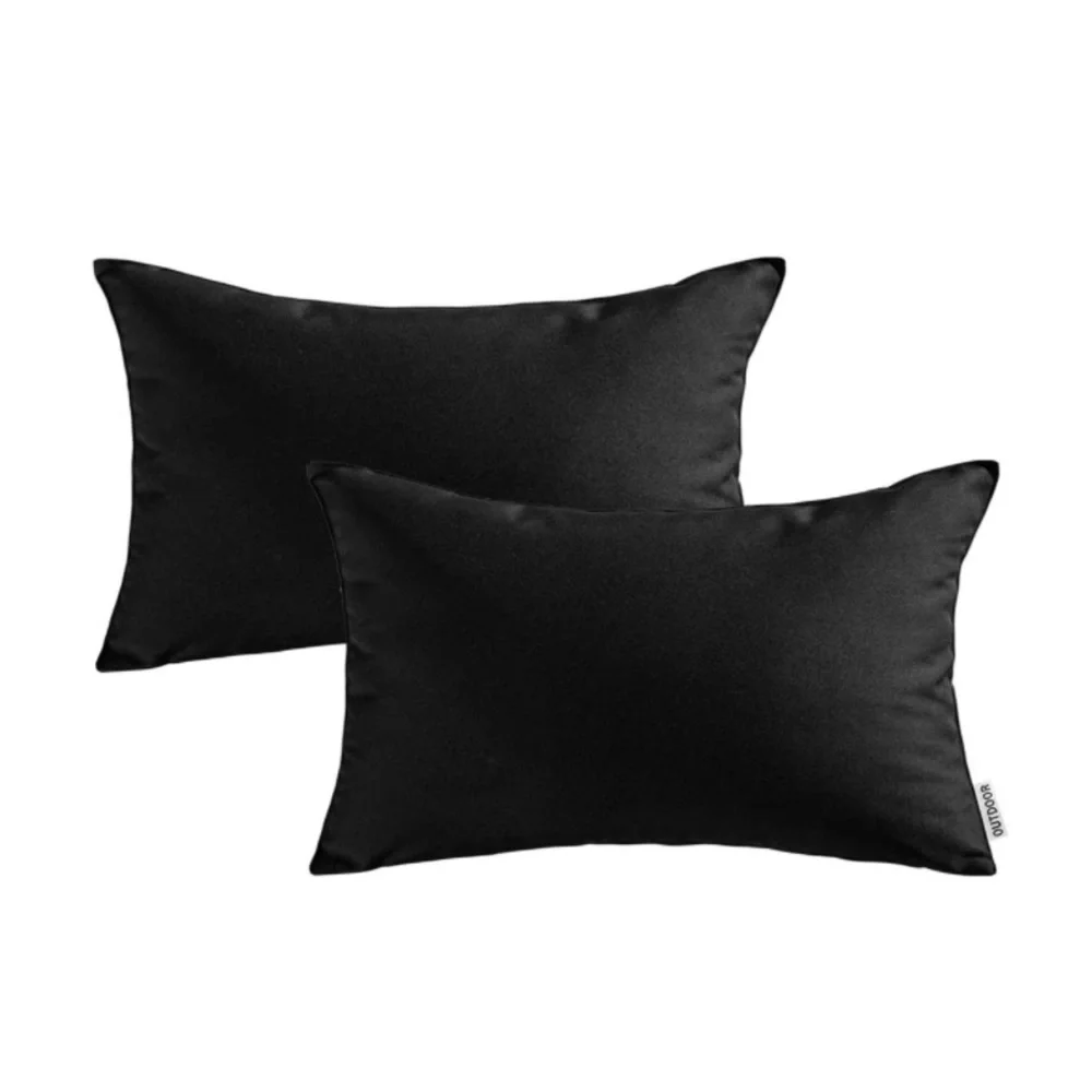 Luxury Home | Classic Black Outdoor Water Resistant Lumbar Throw Pillow Covers